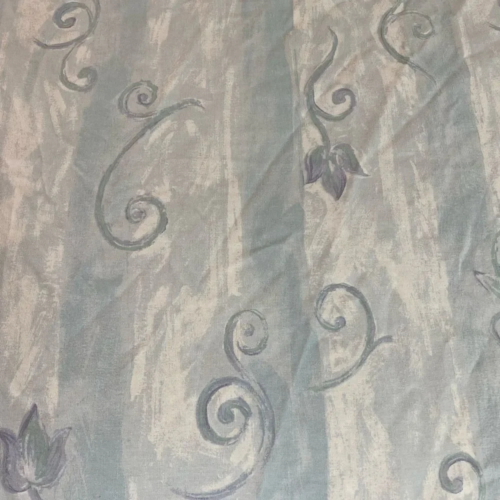 Vintage 70s Dan River Queen Flat Sheet Blue White swirls floral